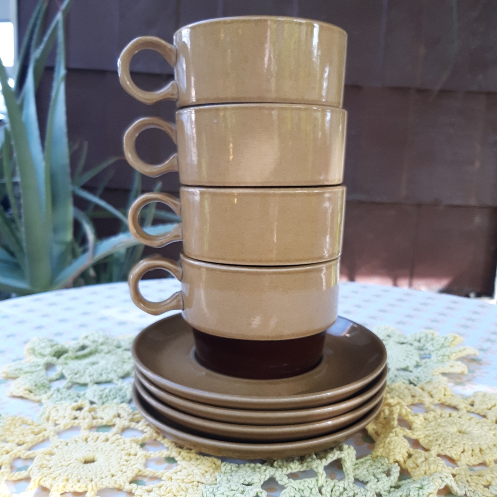 Vintage 1970's Stoneware Cups & Saucers